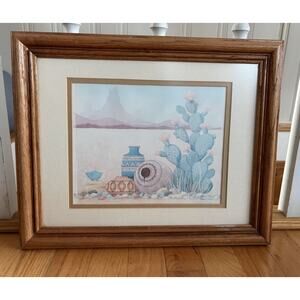Vintage Southwestern Framed “Cactus Mountain” Print Desert Scene Gloria Eriksen.
